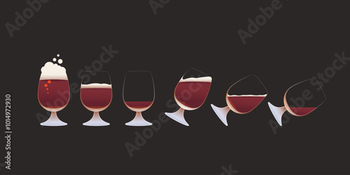 a dark red beer glasses in set