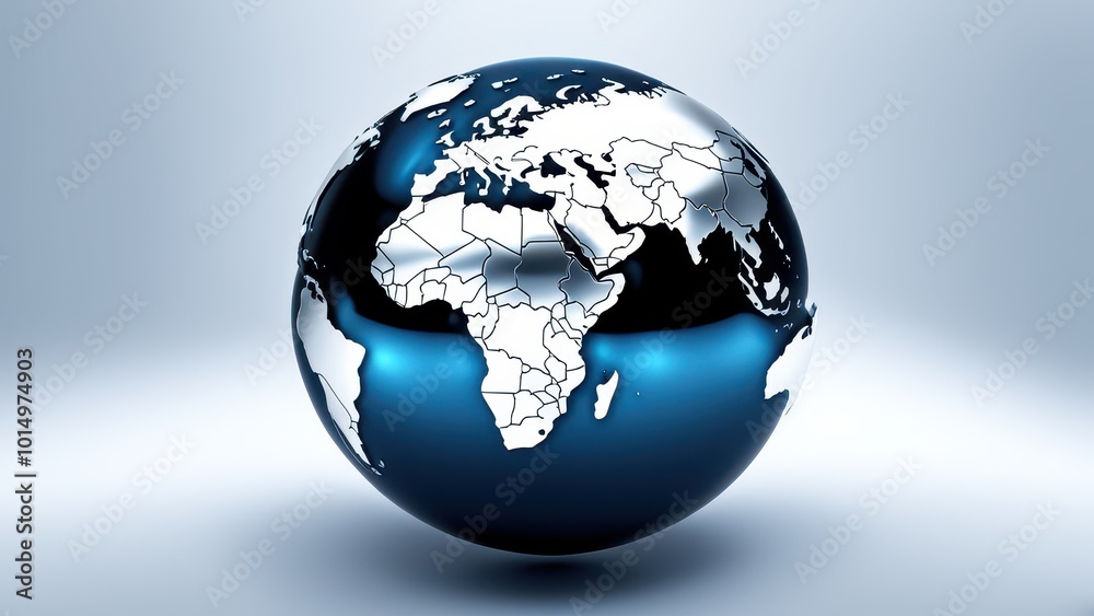 Fototapeta premium A 3D globe representation highlighting continents and oceans with a sleek design.