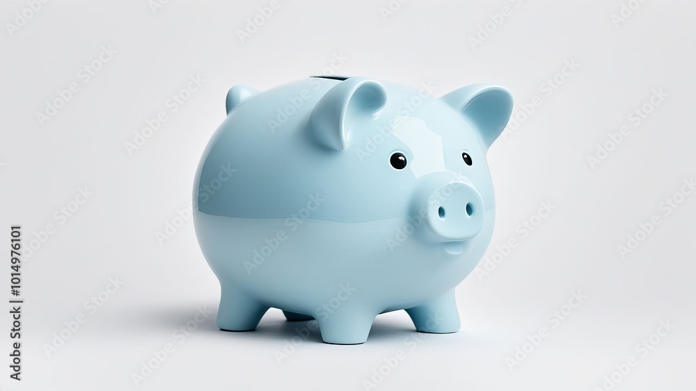 Pastel blue piggy bank, the concept of saving Pastel blue piggy bank, the concept of saving
