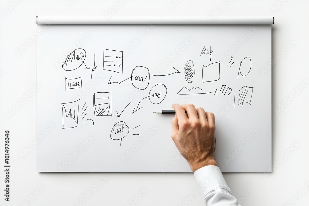 A person draws various sketches and symbols on a whiteboard, illustrating ideas and concepts in a creative brainstorming session. A person draws various sketches and symbols on a whiteboard, illustrating ideas and concepts in a creative brainstorming session.