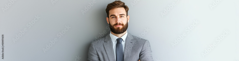 Confident Businessman in a Stylish Suit Against a Neutral Background