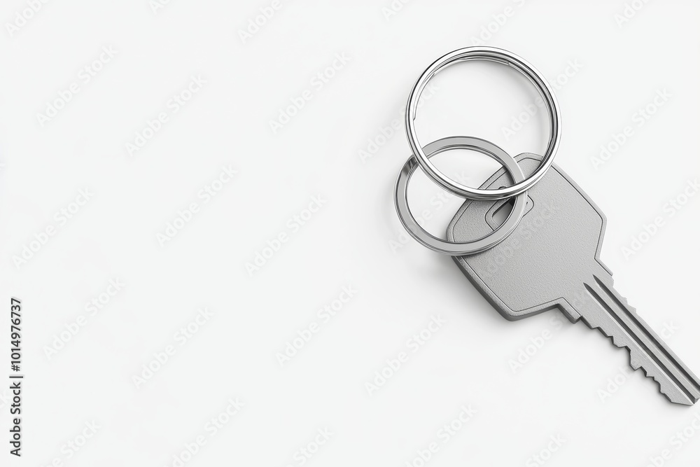 A key and two rings are placed on a white surface, symbolizing security and personal connections.