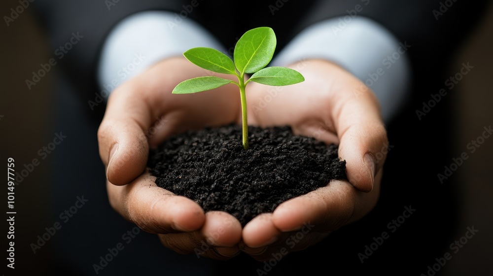 Close-up of Hands Holding a Small Green Plant Growing from Soil Close-up of Hands Holding a Small Green Plant Growing from Soil