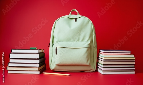 Wallpaper Mural Pastel backpack, school supplies, textbooks, pencils, minimalist composition Torontodigital.ca