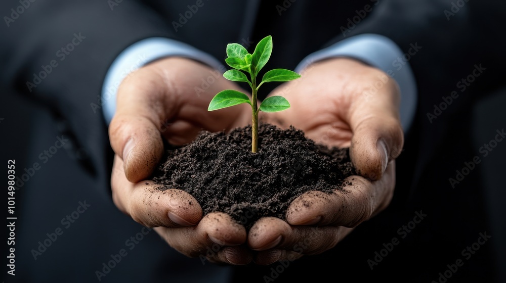 Hands Holding a Small Plant Growing From Soil Hands Holding a Small Plant Growing From Soil