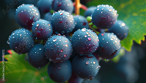 Wallpaper Mural Close-Up of Fresh Grapes with Dewy Water Droplets on Vine Torontodigital.ca