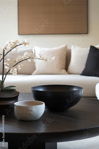 Wallpaper Mural Living room interior with an Asian aesthetic, Asian ambiance, modern living room interior, a well-organized interior. Torontodigital.ca