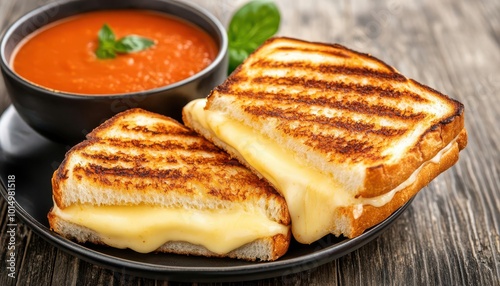 Grilled cheese sandwiches with crispy edges, served with tomato soup, grilled cheese, comfort appetizer