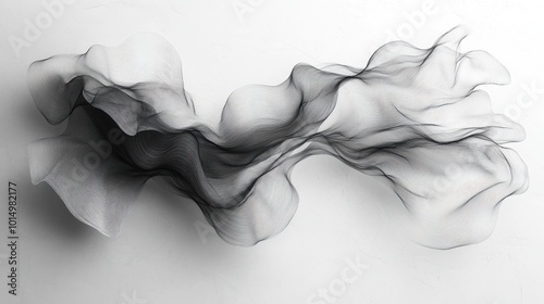 Minimalist line art in black ink, viewed from an overhead perspective to focus on the fluidity of the lines. The background is a white textured paper with subtle lighting 