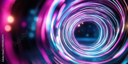 Documentary-Style Photography of Time Loops with Luminous, Repeating Patterns, Symbolizing the Cyclical Nature of Time and Digital Aesthetics Through Glowing Light Trails.