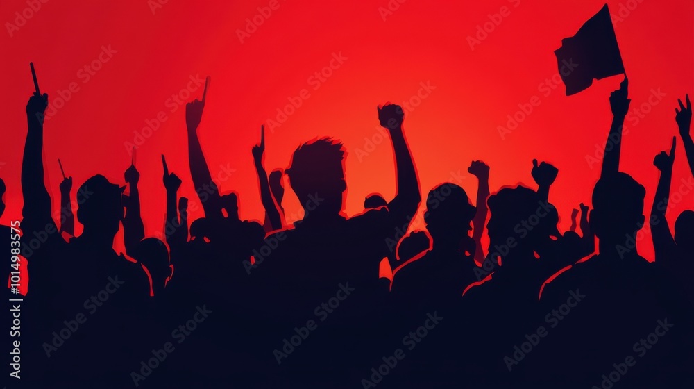 Obraz premium A crowd of people are holding up a flag
