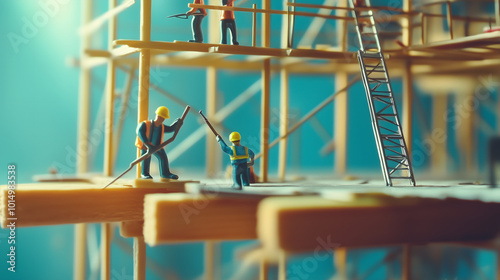 Miniature Construction Workers at Work: Tiny Builders in Action photo