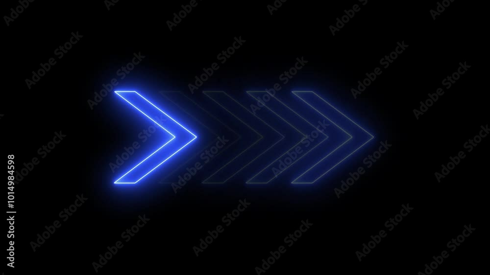 Abstract right direction concept icon neon glowing royal blue color animation on black background. Abstract right direction concept icon neon glowing royal blue color animation on black background.