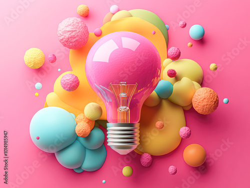 A light bulb is surrounded by a colorful, abstract background