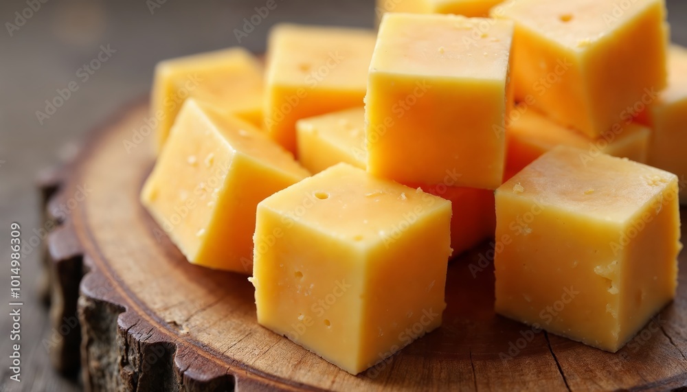 Cubes of Yellow Cheddar Cheese on a Wooden Board Perfect for Charcuterie or Snack Presentation Cubes of Yellow Cheddar Cheese on a Wooden Board Perfect for Charcuterie or Snack Presentation