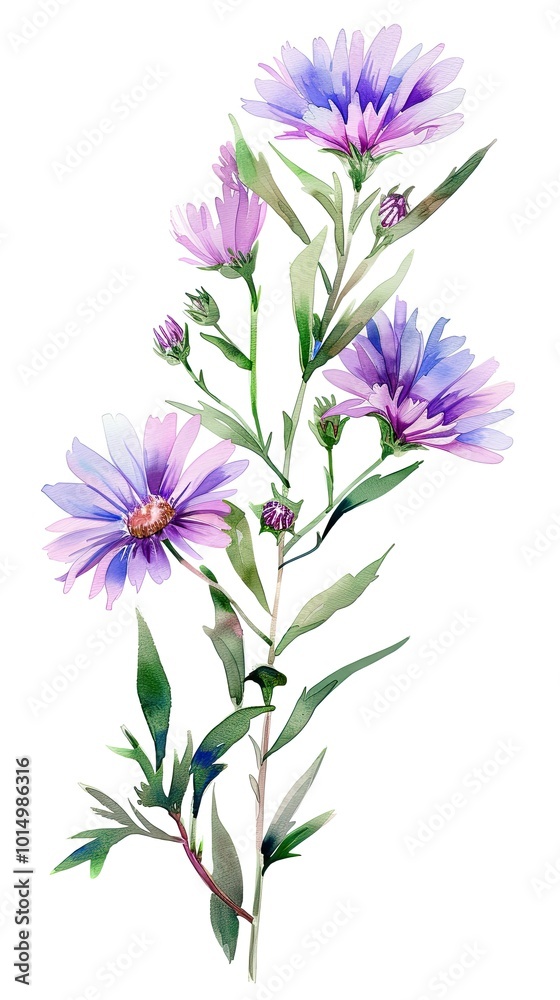 Obraz premium neat watercolor illustration of Aster on white background.