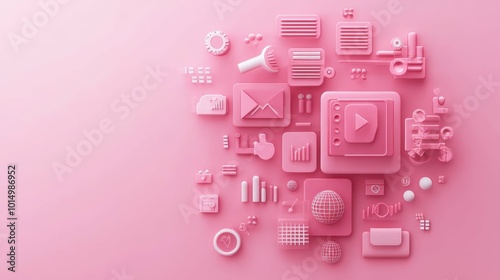 Contemporary Influencer Marketing Strategies: Stylish Visuals and Engagement Metrics on Soft Pink Background