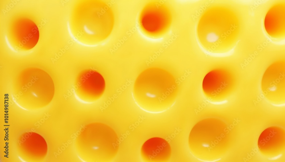 Closeup of Swiss Cheese Highlighting Its Unique Yellow Color and Distinctive Red and Orange Holes Ideal for Culinary Presentation