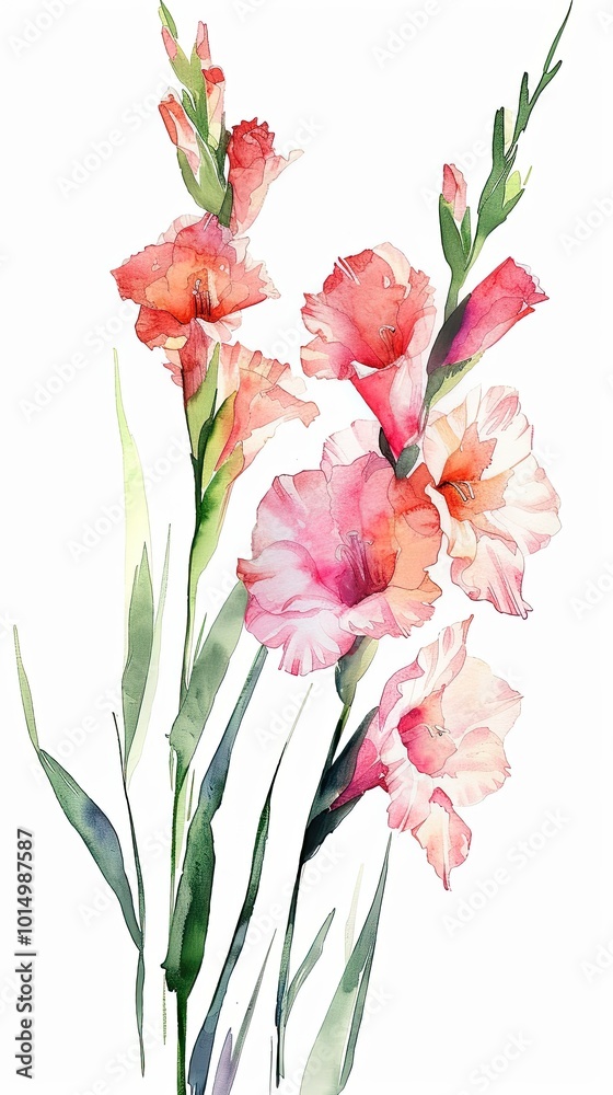 neat watercolor illustration of Gladiolus on white background. neat watercolor illustration of Gladiolus on white background.