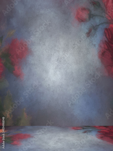 photo studio background with floral texture 3d illustration rendering