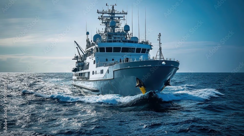 Naklejka premium Oceanography advancement Research vessel evolving into a network of autonomous underwater drones