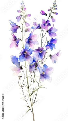 neat watercolor illustration of Larkspur on white background. photo