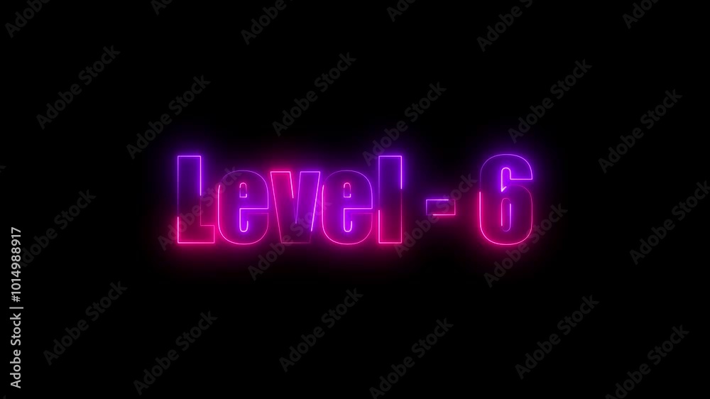 level six neon bright text font colorful 4k video animation. six Level Up on black background. level six neon bright text font colorful 4k video animation. six Level Up on black background.