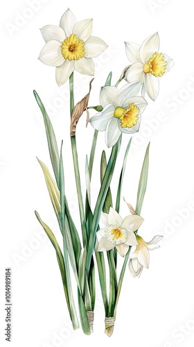 Wallpaper Mural neat watercolor illustration of Narcissus on white background. Torontodigital.ca
