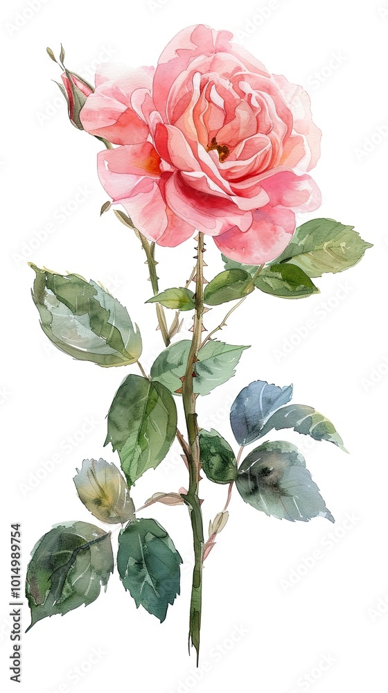 Fototapeta premium neat watercolor illustration of Rose on white background.