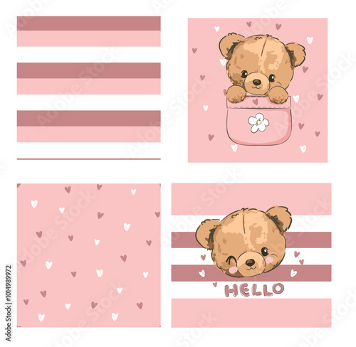 Cute Teddy Bear pattern seamless, vector illustration Hand Drawn Cute print design