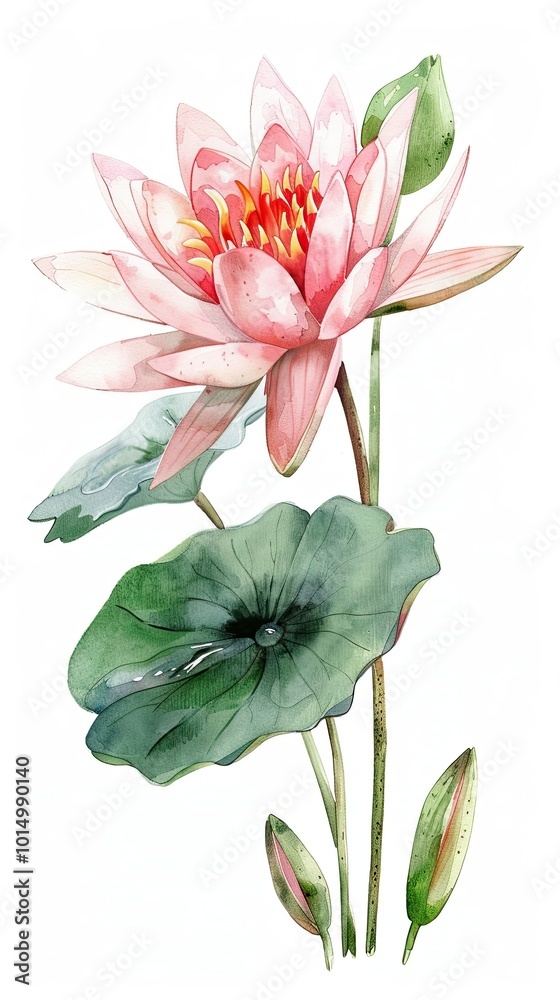 Obraz premium neat watercolor illustration of Water Lily on white background
