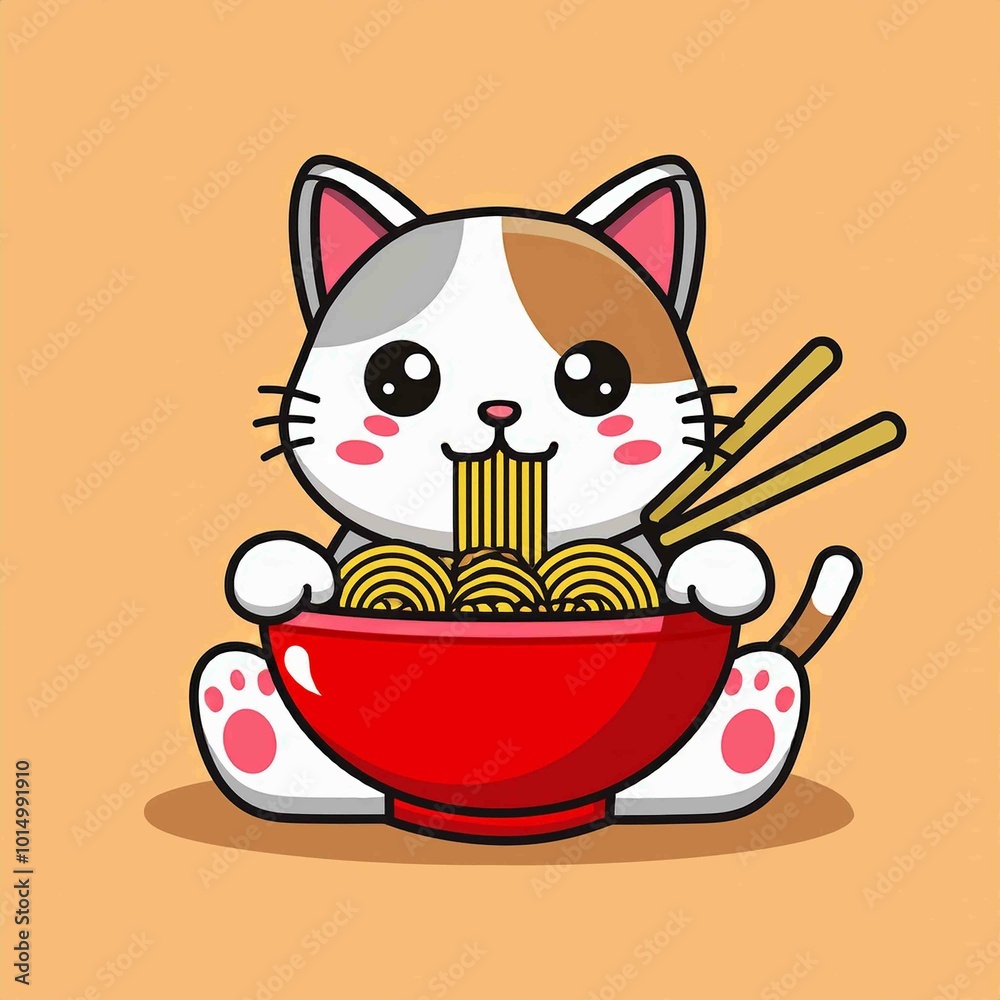 cute cat eat ramen cartoon vector illustration cute cat eat ramen cartoon vector illustration