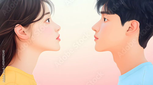 Mutual understanding and empathy concept. Illustration of two individuals in close-up, with one showing a high level of attentiveness through body language and expressions.