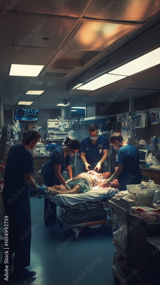 Naklejka premium Medical team performing surgery on patient in hospital operating room