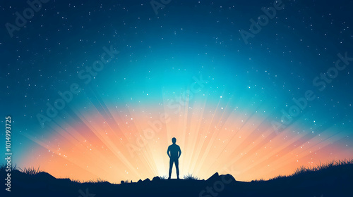 A person standing confidently with sunburst rays shining out from behind, representing the power of positive psychology.