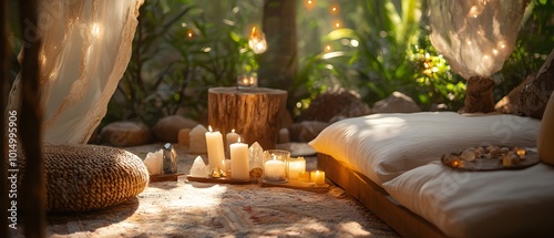 Serene Healing Space with Candles and Natural Ambiance