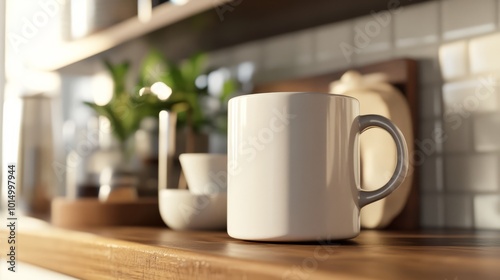 Simple Mug Mockup on Kitchen Countertop 