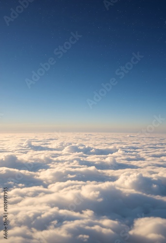 Stars Twinkling in a Serene Sky, Casting Soft Glow Over Layers of Fluffy Clouds