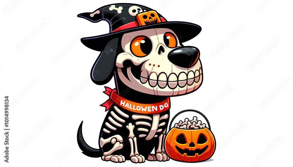 Spooky Skeleton Dog in a Halloween Collar Spooky Skeleton Dog in a Halloween Collar