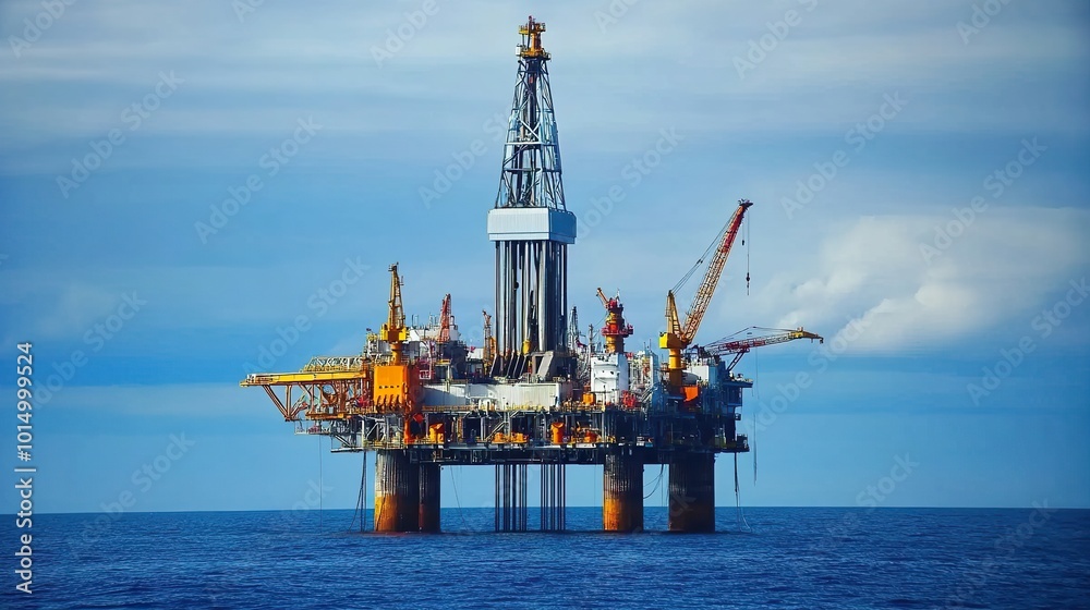 An oil platform, the machinery in constant motion as the ocean churns below, oil drilling