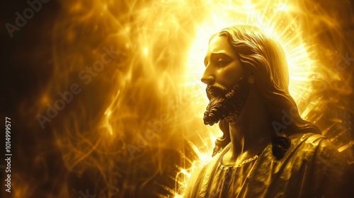 A radiant vector illustration of Jesus resurrected, with a glowing aura