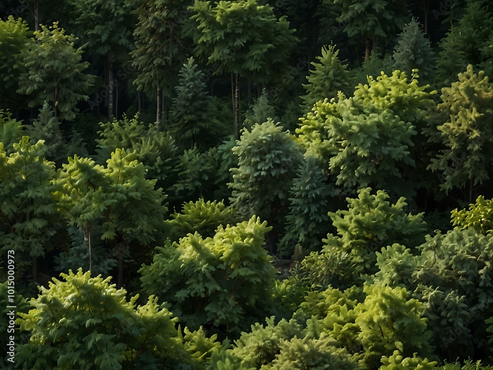 Fototapeta premium Peaceful forest landscape showcasing lush greenery and tranquil surroundings.