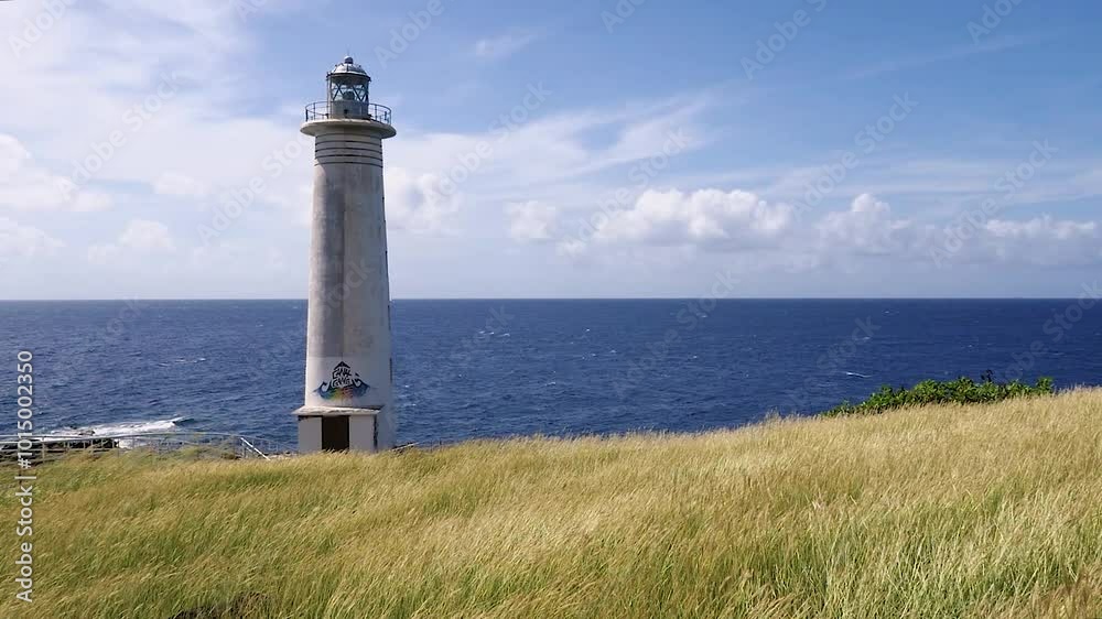 Camera passing through a field of grain with a view of the lighthouse on the seashore in Guadeloupe Slow Motion Camera passing through a field of grain with a view of the lighthouse on the seashore in Guadeloupe Slow Motion