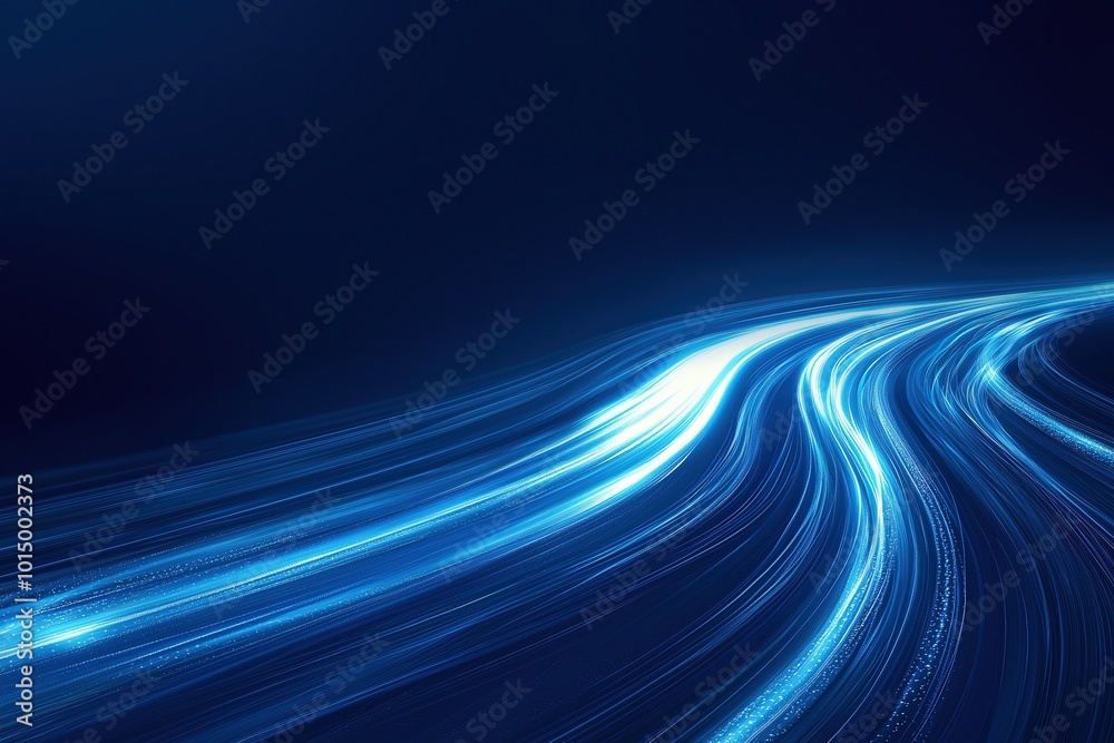 Abstract, blue, wavt light trails motion on a curved path. Imitation of fast data transfer, internet connection. Modern IT business concept. Large copy space. Abstract, blue, wavt light trails motion on a curved path. Imitation of fast data transfer, internet connection. Modern IT business concept. Large copy space.