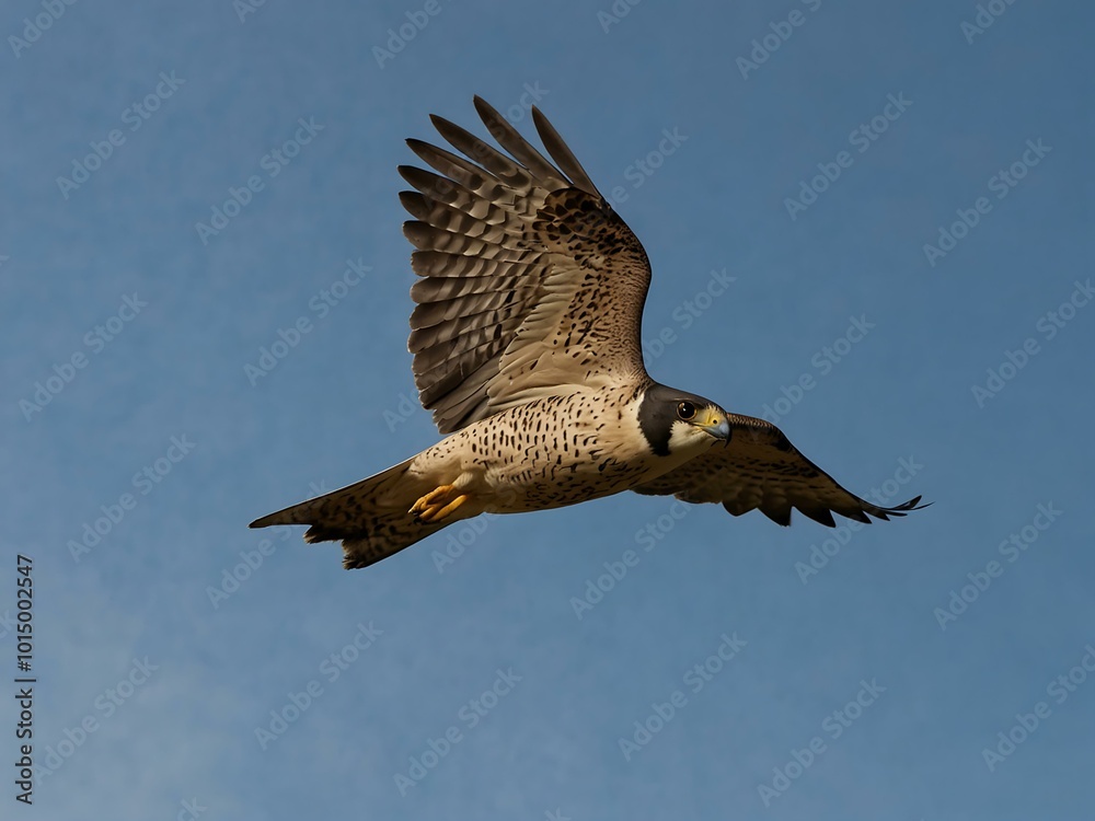 Fototapeta premium Peregrine falcon soaring through the sky.