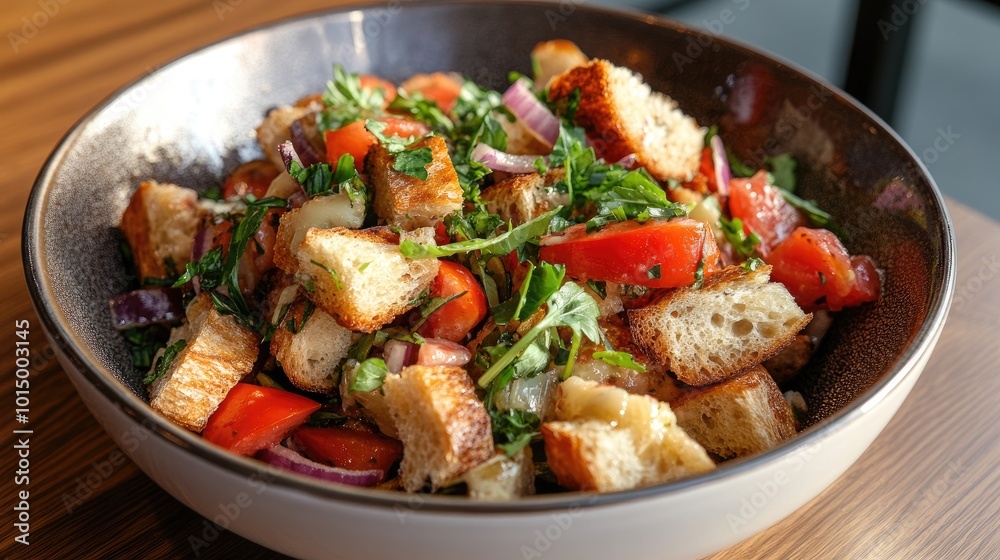 Fresh Vegetable Salad with Crunchy Bread Cubes Fresh Vegetable Salad with Crunchy Bread Cubes