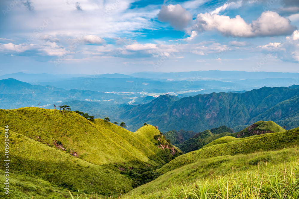 The mountainous scenery of Wu-kung Mountains in southern China in summer. The mountainous scenery of Wu-kung Mountains in southern China in summer.