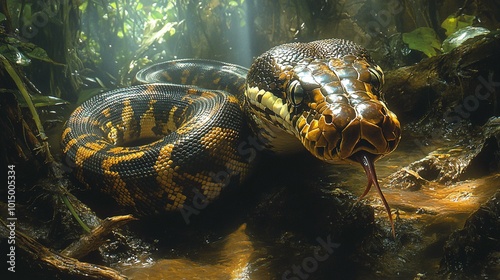 this A desert-adapted sidewinder rattlesnake camouflaging in the sandy desert. photo