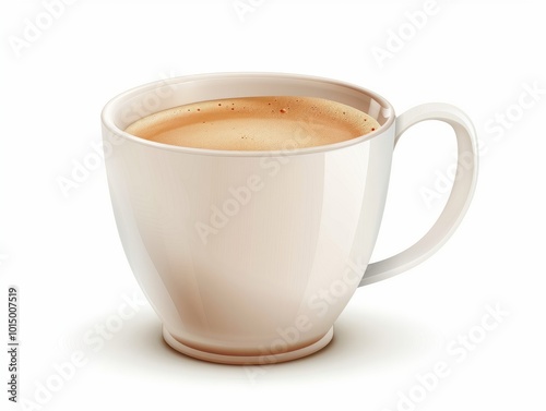 A white coffee cup filled with creamy cappuccino on a white background