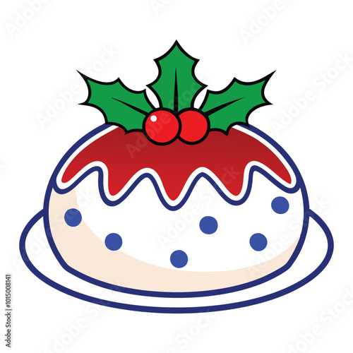 A drawing of a Christmas cake with holly and holly on top